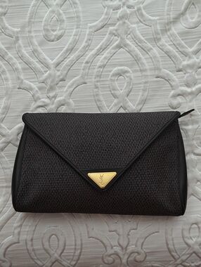 Vintage Authentic Yves Saint Laurent Black Tweed Envelope Wristlet